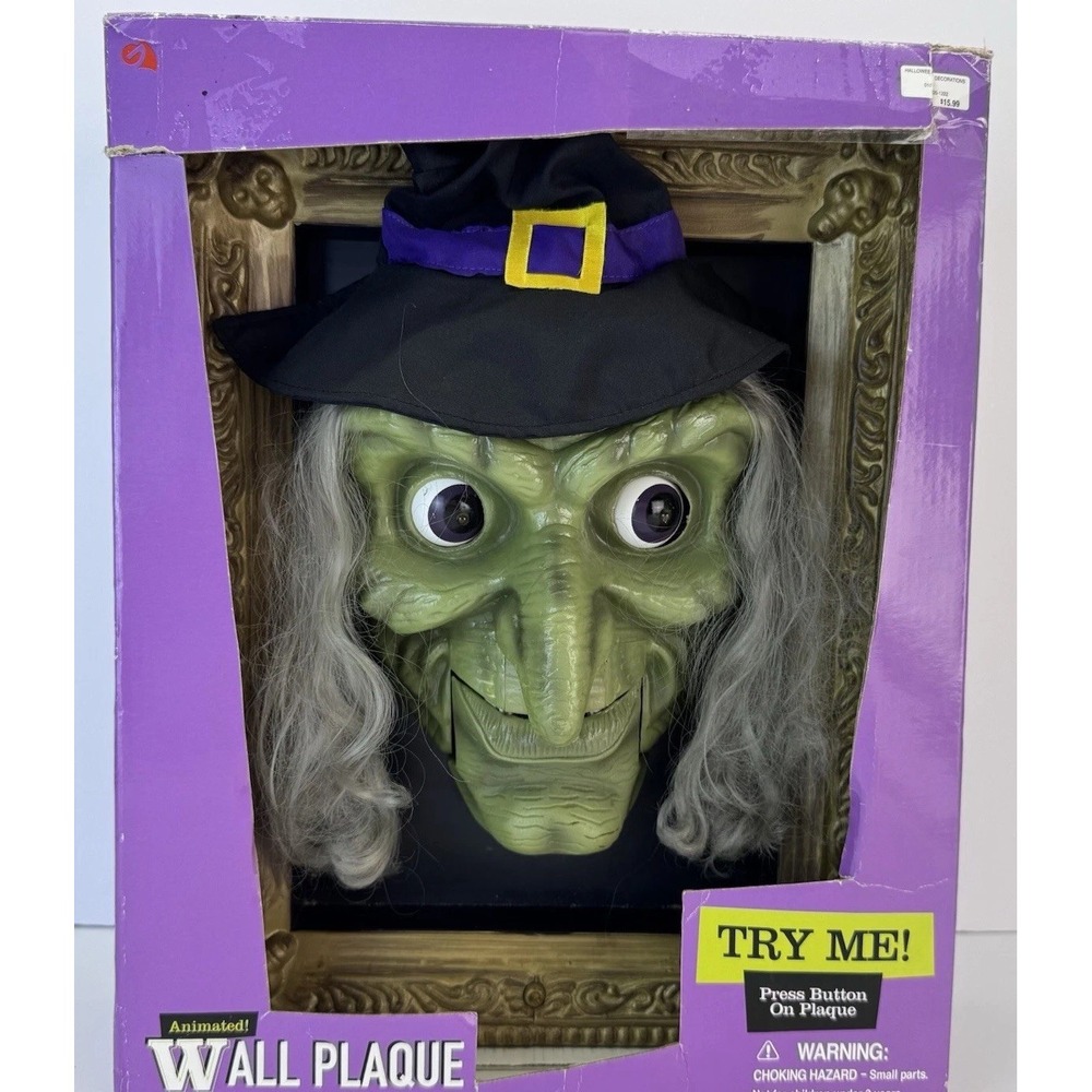 VIntage Gemmy Animated Wall Plaque Witch Halloween TESTED WORKING VIDEO